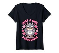 Mujer Adorables Corazones de pingüino bebé Solo una Chica Que ama los pingüinos Camiseta Cuello V