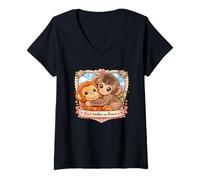 Mujer Adorables Monos abrazan el Amor Nos Hace Valientes Camiseta Cuello V