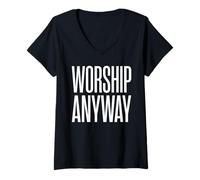 Mujer Adorar de Todos Modos Creencia Cristiana Fe Camiseta Cuello V