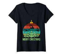 Mujer Adorno de Navidad Vintage Reno Feliz Navidad Camiseta Cuello V