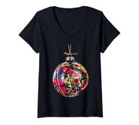 Mujer Adorno de Navidad X-Mas Family Art Ornamento de Navidad Camiseta Cuello V