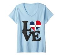 Mujer Adoro los Viajes patrióticos con Bandera y corazón de REPÚBLICA Dominicana Camiseta Cuello V