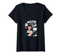 Mujer Adulting Is A Scam Funny Tired Life Responsibilities Camiseta Cuello V
