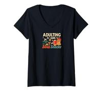 Mujer Adulting Is Hard Send Snacks Funny Adult Life Humor Camiseta Cuello V