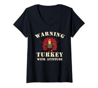 Mujer Advertencia a Turquía con Actitud Camiseta Cuello V