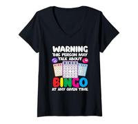 Mujer Advertencia de jugador de bingo Hable sobre el bingo en cualquier momento Camiseta Cuello V