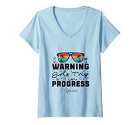 Mujer Advertencia Niñas Viaje En Progreso Vacaciones Hawaii Camiseta Cuello V