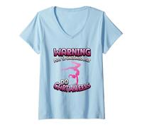 Mujer Advertencia Puede Hacer Espontáneamente Cartwheels Gimnasia Gimnasta Camiseta Cuello V