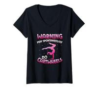 Mujer Advertencia Puede Hacer Espontáneamente Cartwheels Gimnasia Gimnasta Camiseta Cuello V