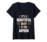 Mujer Adyson Personalized Name Beautiful Day Adyson Camiseta Cuello V