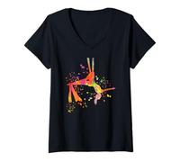 Mujer Aerialist Colorsplash Aerial Yoga - Aérea de seda para niños Camiseta Cuello V