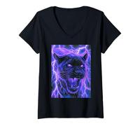 Mujer Aerógrafo de los años 90, diseño de Gato Salvaje, diseño Retro de Pantera Negra Camiseta Cuello V