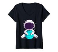 Mujer Aeronauta Astronauta Jet Alrededor del Globo Mundo Astro Camiseta Cuello V