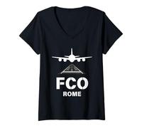 Mujer Aeropuerto FCO Roma, Italia Avión aterrizando en Pista Camiseta Cuello V