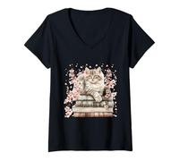 Mujer Aesthetic Cat Stuff For Women and Girls Spring Love Books Camiseta Cuello V
