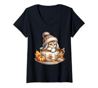 Mujer Aesthetic Fall Cat In Pumpkin Spice Coffee Mug For Autumn Camiseta Cuello V