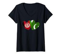 Mujer Afganistán Pakistán Corazón Banderas Cultura Afgana Pakistaní Camiseta Cuello V