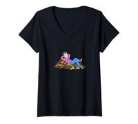 Mujer AFOL Pila de Bloques de Construcción Coloridos Relax Camiseta Cuello V