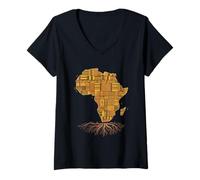 Mujer África Mapa Kente Raíces Divertido Cultural Mujeres Hombres Camiseta Cuello V