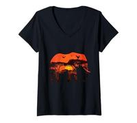 Mujer África Naturaleza & Safari Sabana Paisaje Elefante Camiseta Cuello V
