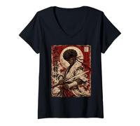 Mujer African Samurai Japanese Warrior Anime Katana Ronin Camiseta Cuello V