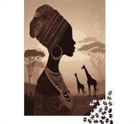 Mujer Africana Estilo artístico de Siluetas Rompecabezas Sostenibles Estampados para Adultos De Madera De 70x50cm/1000pcs