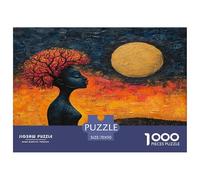 Mujer Africana Is Singing to The Moon,Naive Art Style Rompecabezas Rompecabezas Juego De Habilidad para Toda La Familia 70x50cm/1000pcs