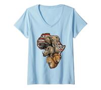 Mujer Africano Cinco Grandes Animales Safari Vida Silvestre Tribal Continente Camiseta Cuello V