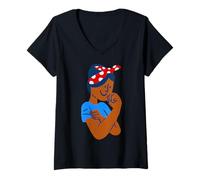 Mujer Africano Negro Rosie el remachador Rockabilly Retro Icono ww2 Camiseta Cuello V