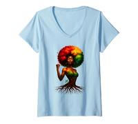Mujer Afro Tree Woman Black Queen Melanin Roots Pride African Girl Camiseta Cuello V