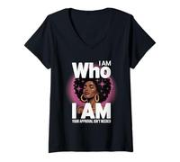 Mujer Afro Woman Empowerment Art I Am Who Pride Mujeres Hombres Camiseta Cuello V
