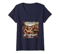 Mujer Aftertparty Año 33 A.C. Rave Outfit Camiseta Cuello V, Azul Marino, S