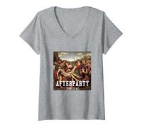 Mujer Aftertparty Año 33 A.C. Rave Outfit Camiseta Cuello V, Gris Jaspeado, L