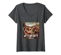 Mujer Aftertparty Año 33 A.C. Rave Outfit Camiseta Cuello V, Jaspeado Oscuro, XL