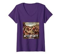 Mujer Aftertparty Año 33 A.C. Rave Outfit Camiseta Cuello V, Morado, XXL