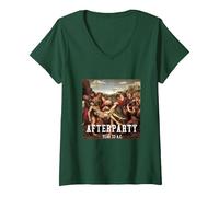 Mujer Aftertparty Año 33 A.C. Rave Outfit Camiseta Cuello V, Verde Bosque, XL
