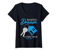 Mujer Agente de Bienes raíces Día de Cierre Llaves Vivienda Buyer Dream Design Camiseta Cuello V