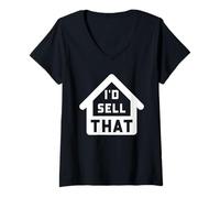 Mujer Agente de Bienes raíces Humor Casa Vendedor Cita Vendería Que Camiseta Cuello V