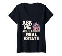 Mujer Agente inmobiliario Pregúntame sobre Agente de Bienes Raíces Funny Broker Camiseta Cuello V