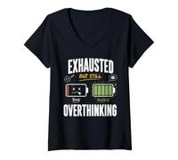 Mujer Agotado Pero Aún Rumiando Pensamientos Camiseta Cuello V