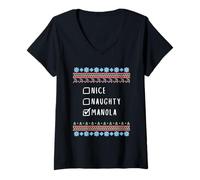Mujer Agradable Traviesa Navidad Manola Suéter Feo Camiseta Cuello V