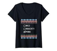 Mujer Agradable Traviesa Navidad Mina Suéter Feo Camiseta Cuello V