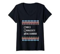 Mujer Agradable Travieso Navidad Alexandre Suéter Feo Camiseta Cuello V