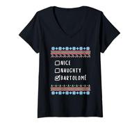 Mujer Agradable Travieso Navidad Bartolomé Suéter Feo Camiseta Cuello V