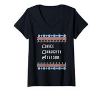 Mujer Agradable Travieso Navidad Tetsuo Suéter Feo Camiseta Cuello V