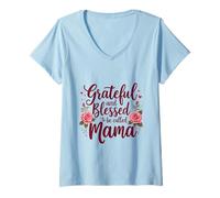 Mujer Agradecida y bendecida de ser llamada Mama Mother's Day Floral Camiseta Cuello V