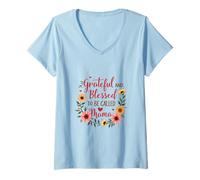 Mujer Agradecida y bendecida de ser llamada Mom Mother's Day Sunflower Camiseta Cuello V