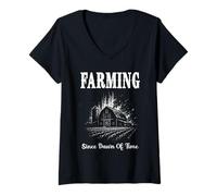 Mujer Agricultura Desde EL Amanecer del Tiempo Tripulación de Cosecha de Tractores agrícolas Camiseta Cuello V