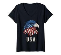 Mujer Águila Calva 4 de Julio Día de la Independencia Retro Eagle Camiseta Cuello V