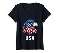 Mujer Águila Calva 4 de Julio Día de la Independencia Retro Eagle Camiseta Cuello V
